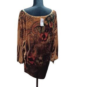 Dressbarn Womens 3X Multicolor Floral & Paisley Print V-Neck Tunic Top NWT